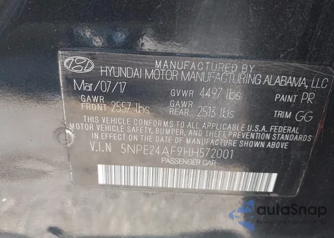 2017 Hyundai Sonata from USA, damaged, VIN 5NPE24AF9HH572001